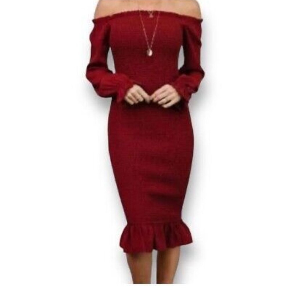 Baltic Born Esther Smocked Midi Dress in Red Medium